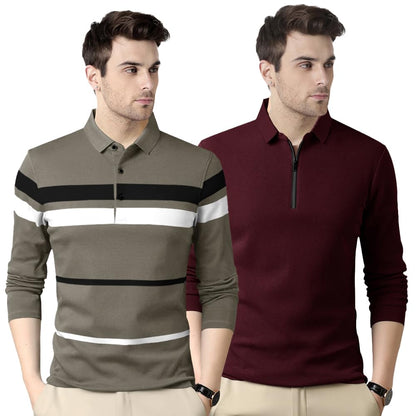 Noble Monk MenS Regular Fit Polo T Shirt |Full Sleeves |Collar Tshirts | Casual T-Shirt For Men