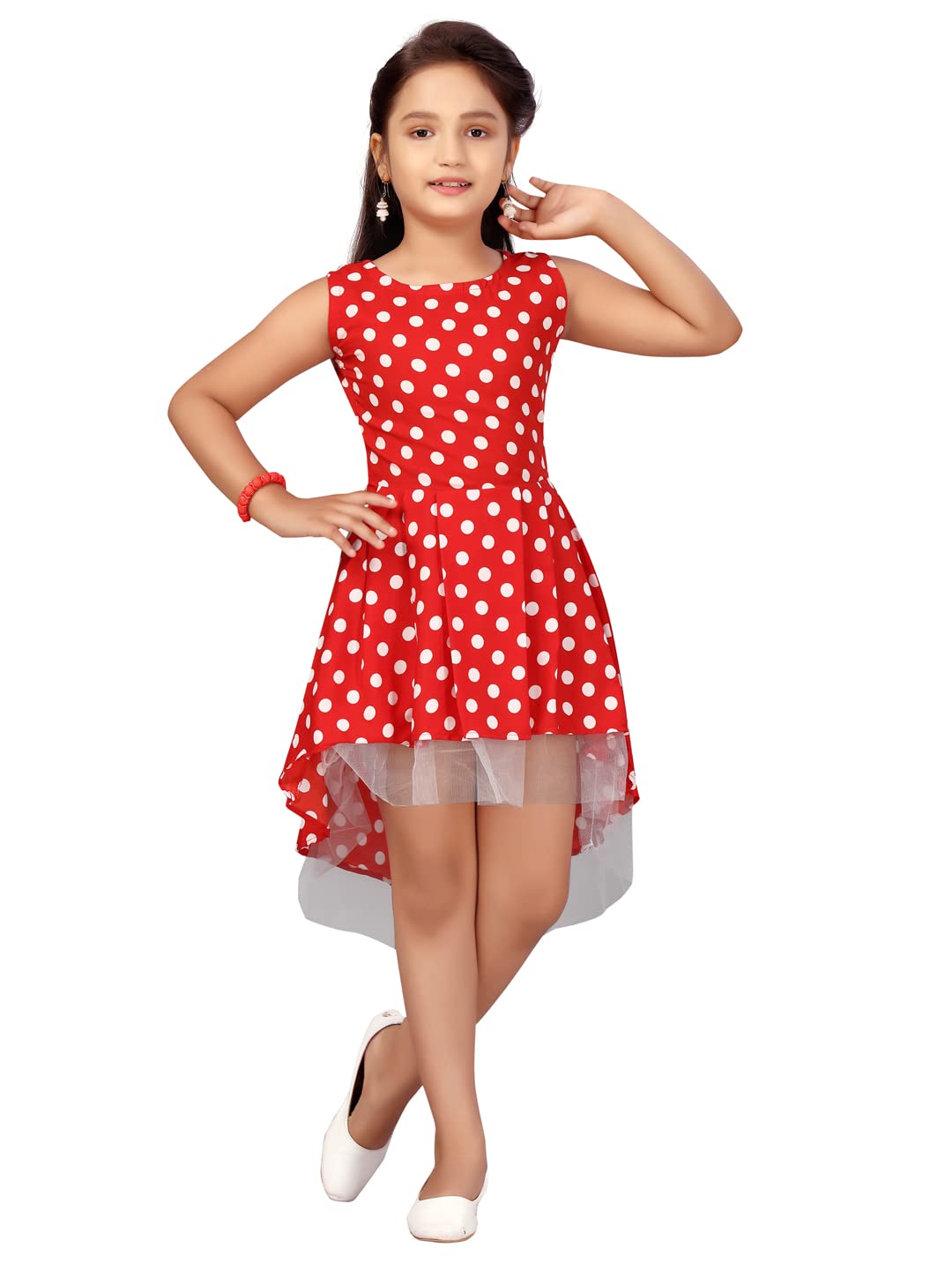 Aarika Girl's Cotton Blend A-Line 4-5 Years Dress (NV-DR-21907_Red
