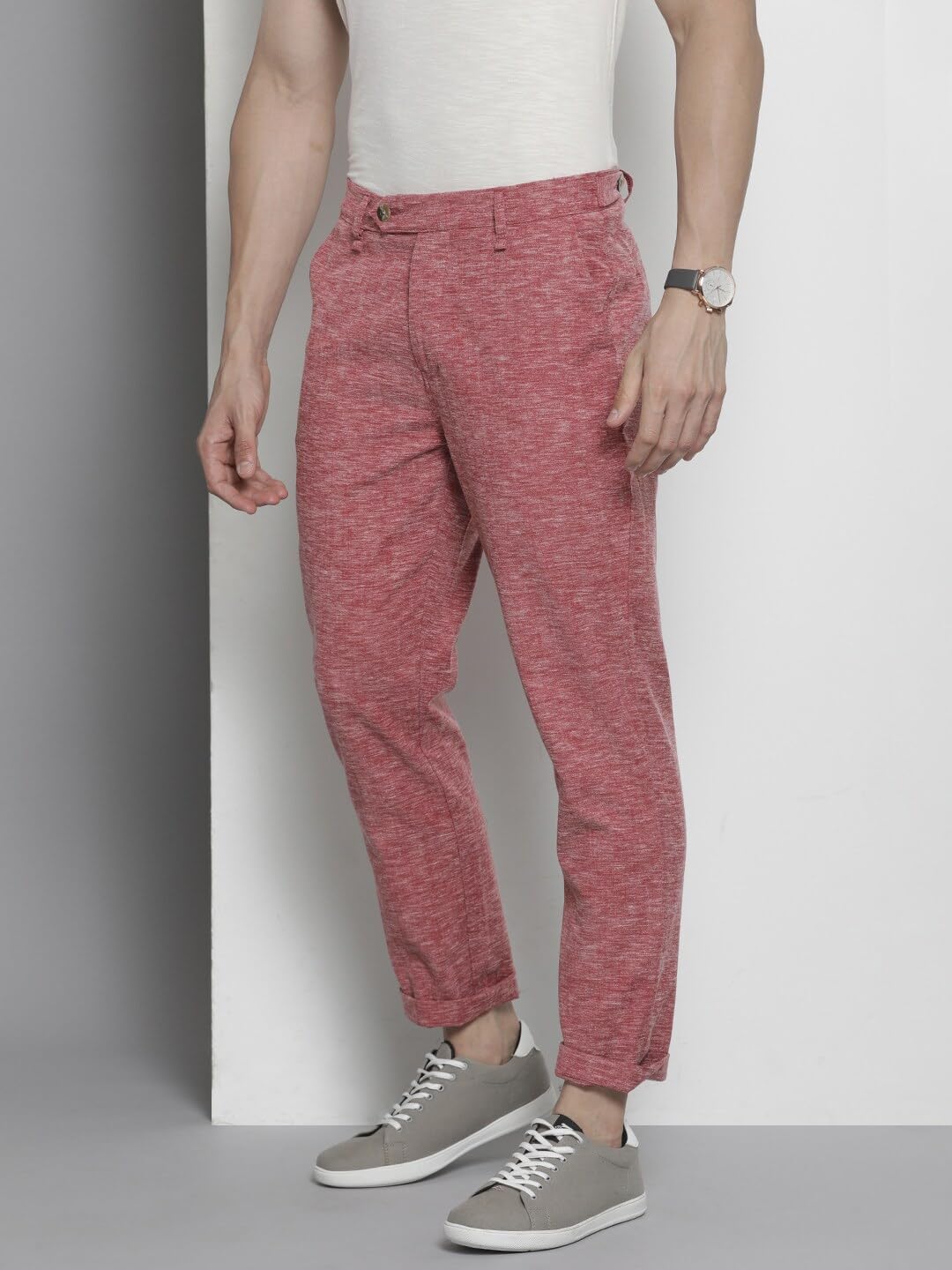 The Indian Garage Co Men Slim Fit Solid Mid-Rise Trousers Red