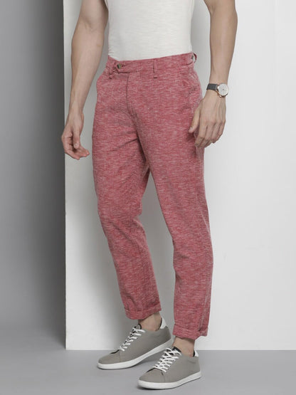 The Indian Garage Co Men Slim Fit Solid Mid-Rise Trousers Red