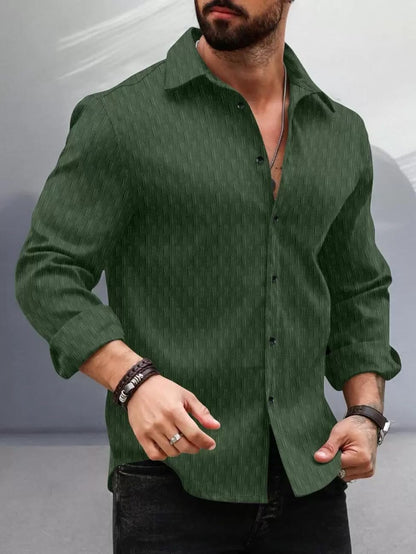 Deelmo MenS Regular Fit Button Down Dress Shirts Textured Long Sleeve Casual Hawaiian Shirt Dark Green