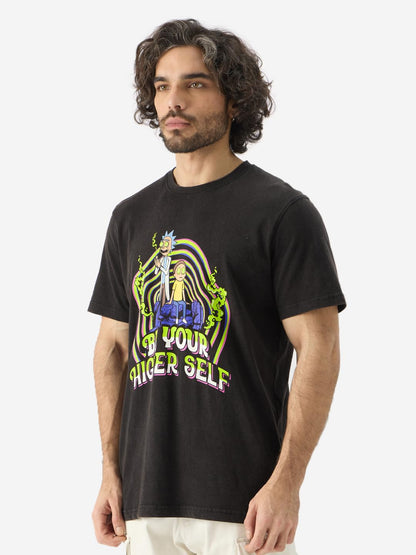 The Souled Store Official Rick and Morty: Higher Self Men and Boys Round Neck Short Sleeve Regular Fit T-Shirts Black Mens T-Sh