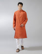 Fabindia Men's Cotton Blend Striped Relaxed Kurta (1032039ORANGE_Orange