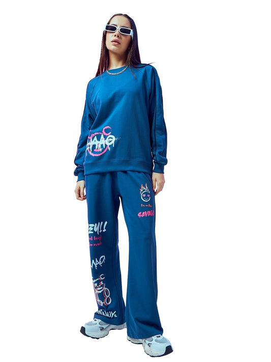Bewakoof WomenS Graphic Printed Regular Fit Full Sleeve Round Neck Terry Co-Ordinates