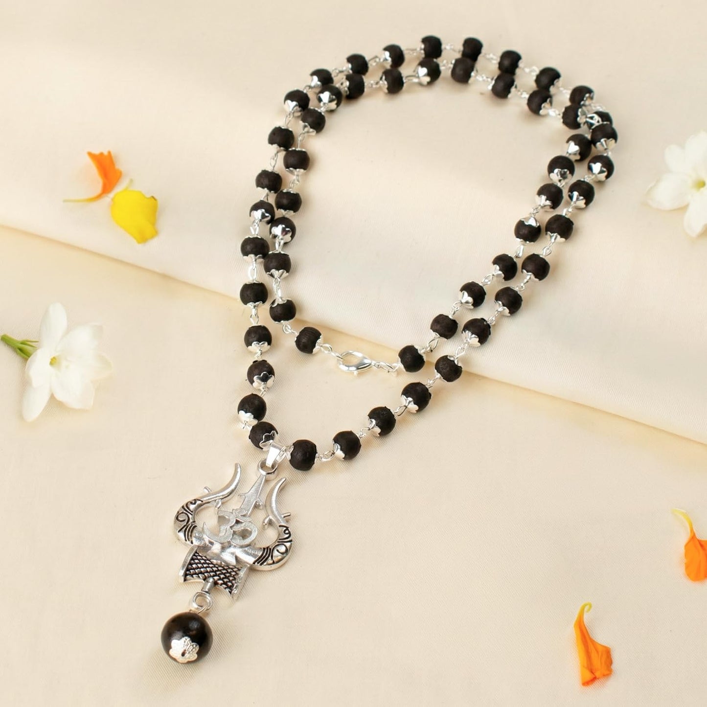 Astrotalk Karungali Malai with Om Shiv Trishul Pendant | Karungali Mala Original 54 Beads | Blessings of Lord Shiva & Murugan | Divine Mala for Protection, Peace & Strength | Gift for Man & Woman