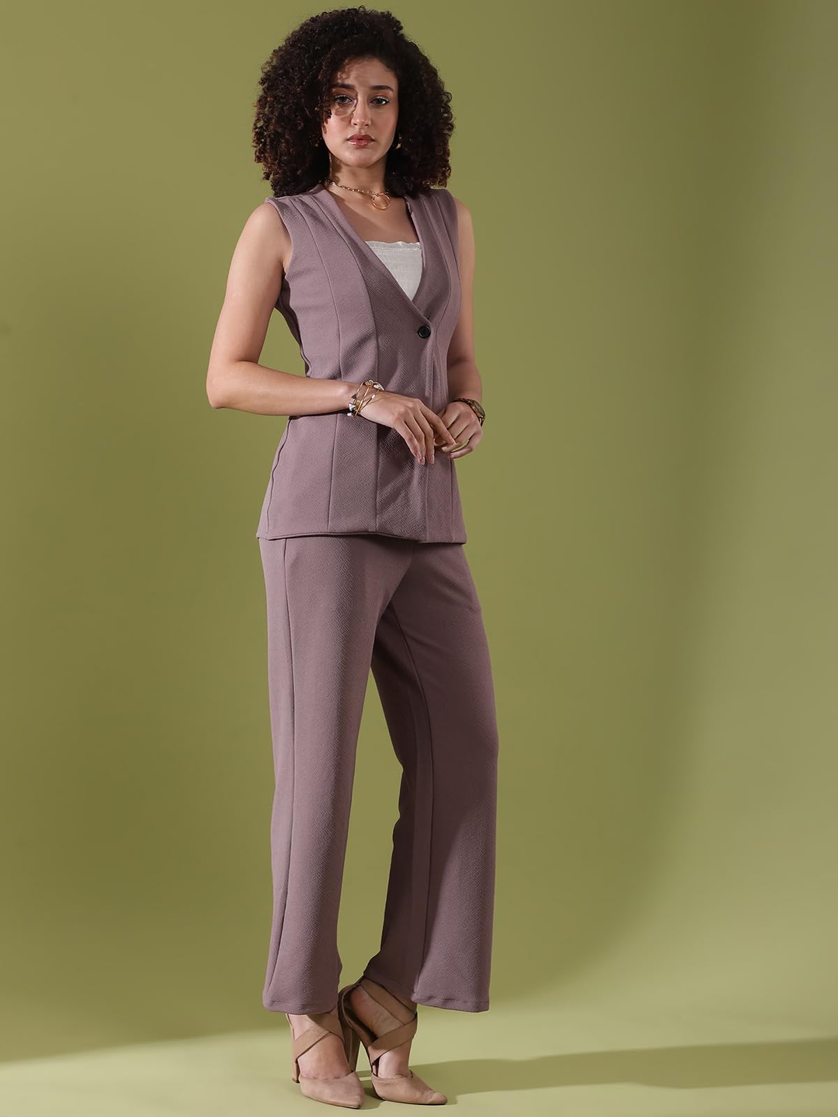 Selvia WomenS Co-Ords Set|Sleeveless Lycra V-Neck Co-Ords Set|Top & Trouser Co-Ords Set|2 Piece Co-Ord Set|Coat-Pant Set|Formal