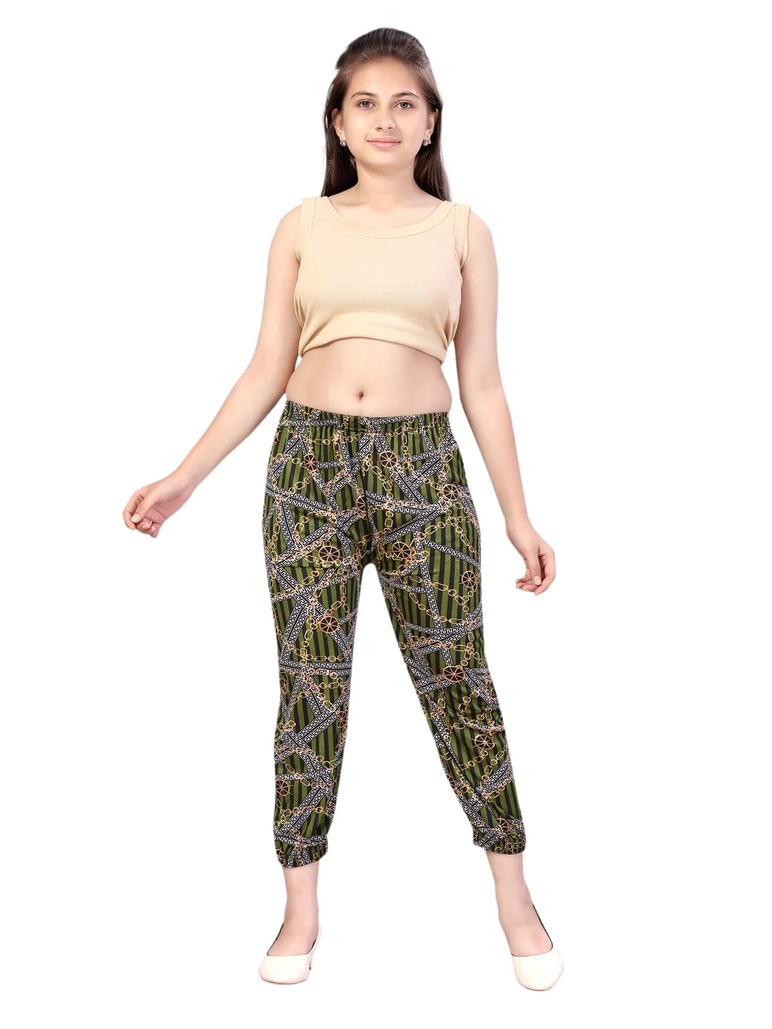 Aarika Girl's High Rise Relaxed Pants (HRM-KG-2502_Green_36)