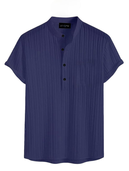 Deelmo MenS Polyster Kurta With Mandarin Collar, Half Placket Buttons, Front Pocket | Half Sleeves | Soft & Breathable Fabric N