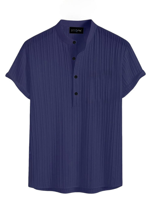Deelmo MenS Polyster Kurta With Mandarin Collar, Half Placket Buttons, Front Pocket | Half Sleeves | Soft & Breathable Fabric N