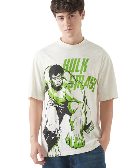 Bewakoof Air 1.0 Official Marvel Merchandise Hulk Mens Graphic Print Oversized Fit Half Sleeve Round Neck Cotton T-Shirt_646662