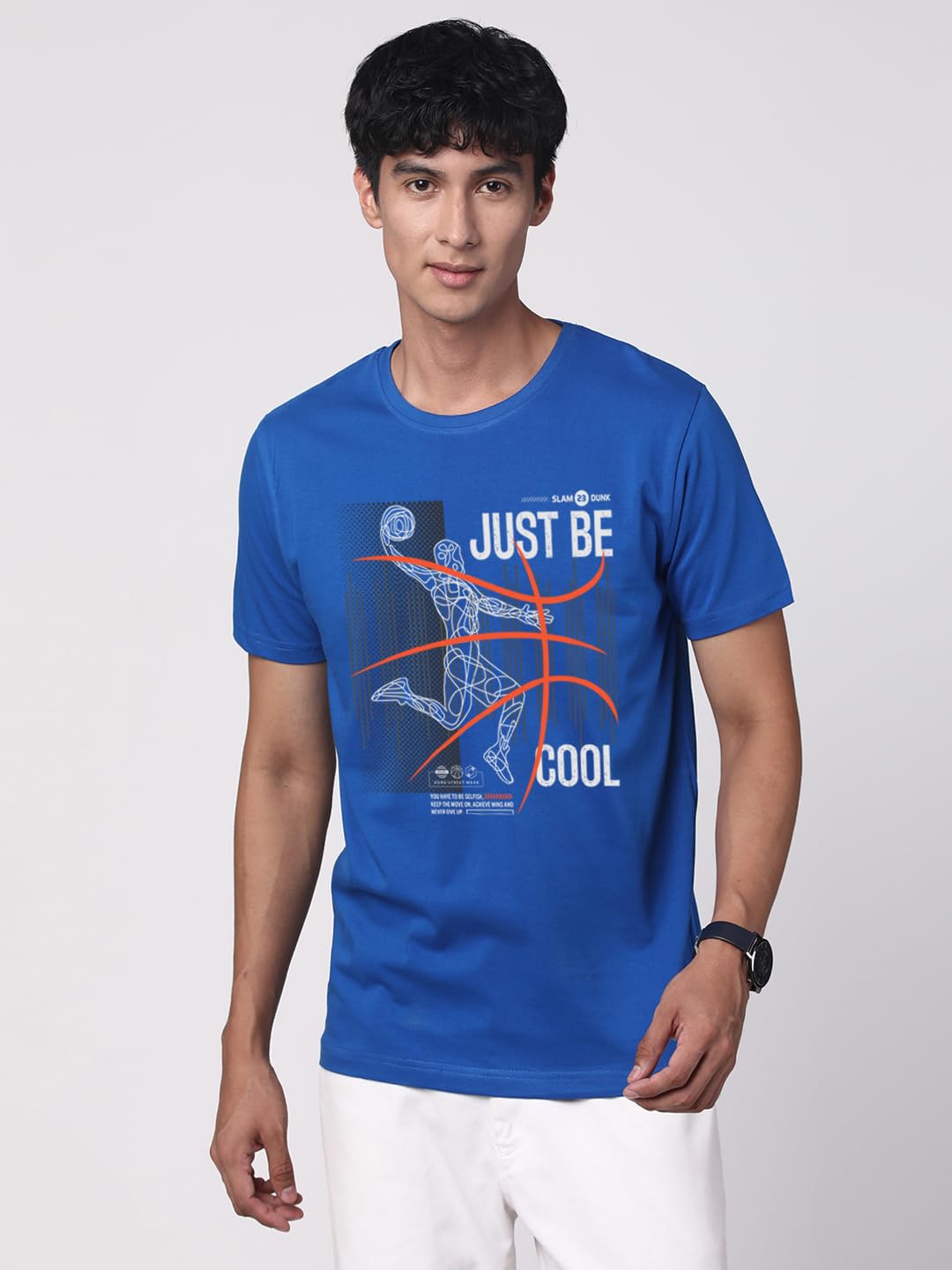 ADRO Men's Graphic Printed 100% Cotton T-Shirt - Regular Fit, Printed T-Shirts for Men (RN24-BCL-RB_Royal Blue)