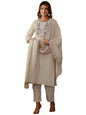 Sanisa Women's Cotton Blend Weaving & Embroidery Straight Kurta with Pant and Dupatta Set