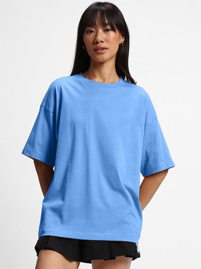 JUNEBERRY Pure Cotton Drop Shoulder Oversized Baggy Fit Half Sleeve Plain Solid Round Neck Multicolor T-Shirt for Women & Girls