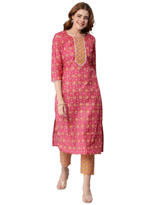 GoSriKi Women's Cotton Blend Traditional Straight Printed Kurta and Pant