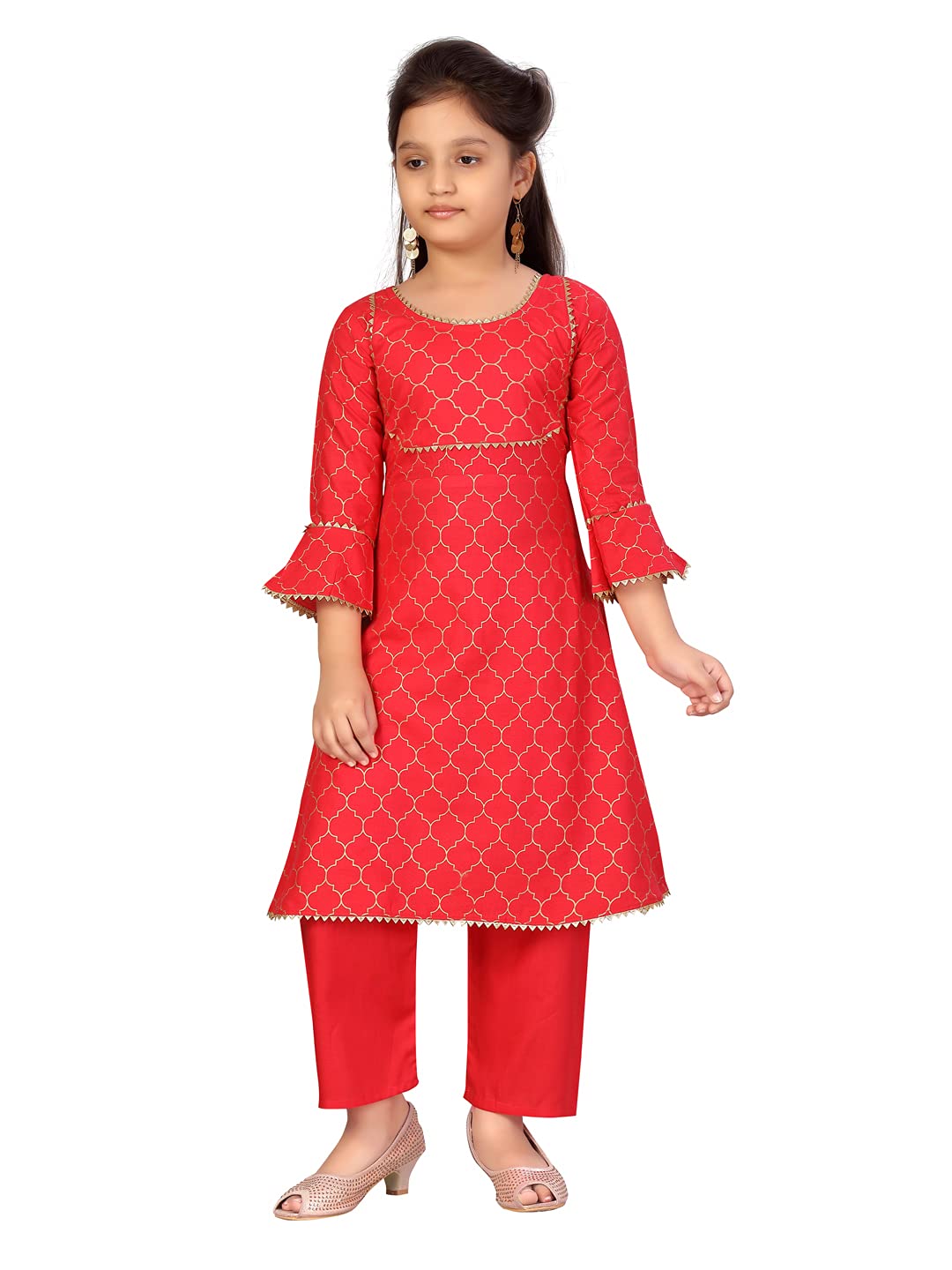 Aarika Girls A-Line Regular Fit Cotton Kurta And Pallazo Set(Pl-K-116-Gajri-24)