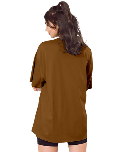 SHODOX Bio-Washed Anti Bacterial 100% Pure Cotton Womens Oversized Solid T-Shirt | Cozy Soft, Less Wrinkles Loose Fit, Drop Shou