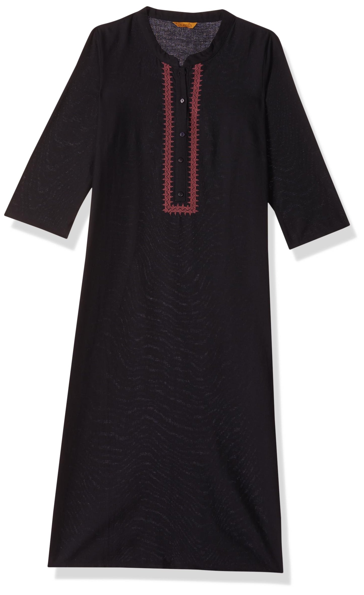 Aurelia Women's Cotton Black Solid Mandarin Collar Straight Kurta