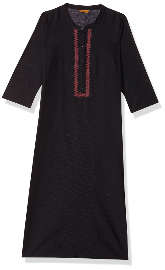 Aurelia Women's Cotton Black Solid Mandarin Collar Straight Kurta