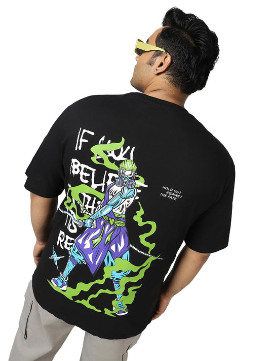 Bewakoof Mens Cotton Graphic Printed Oversized Fit Plus Size T-Shirt_582840_Black_3XL