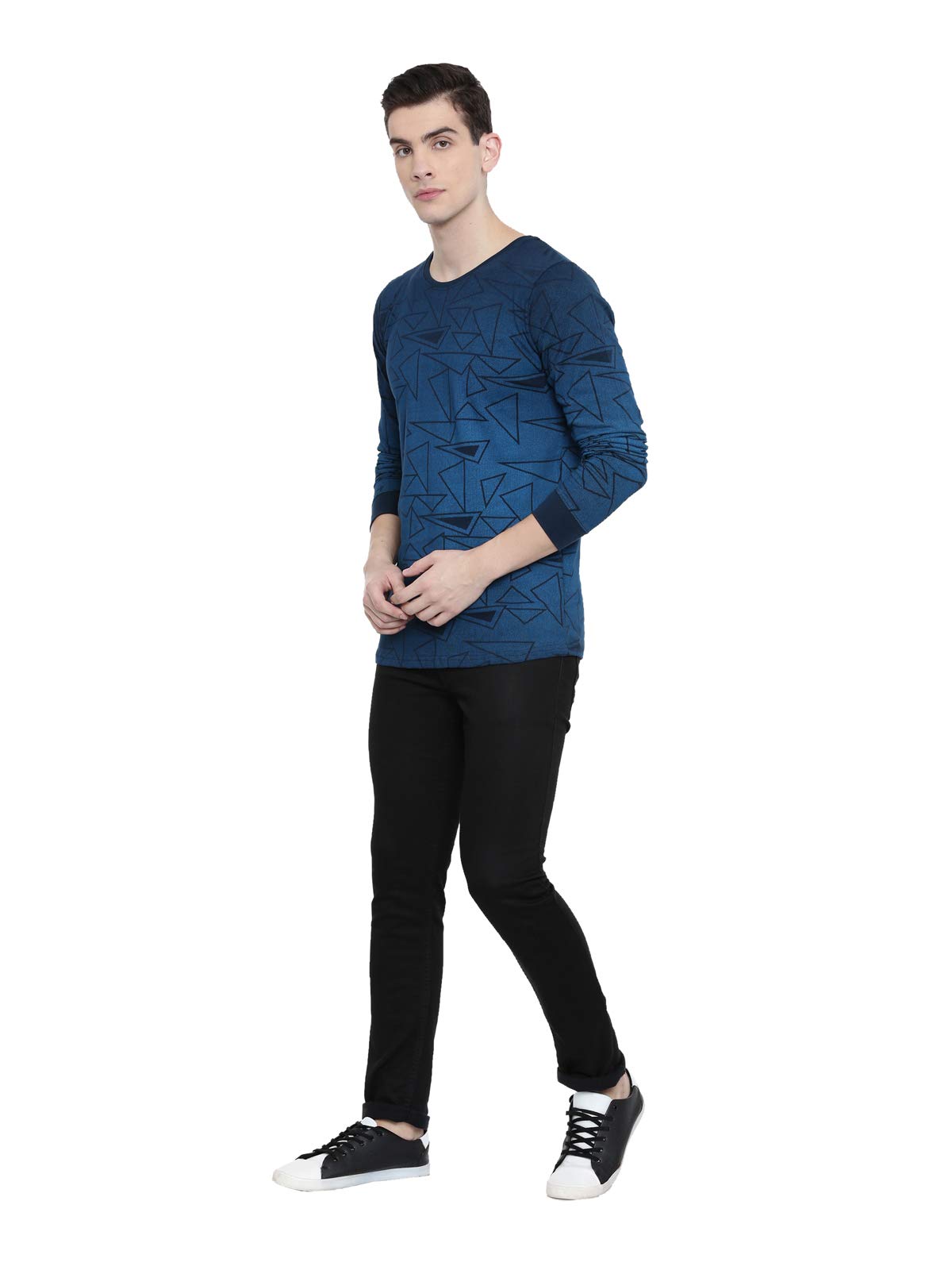 ADRO Men's Full Sleeve Cotton Printed T-Shirts (FR5-5-PRI-NB_Navy)