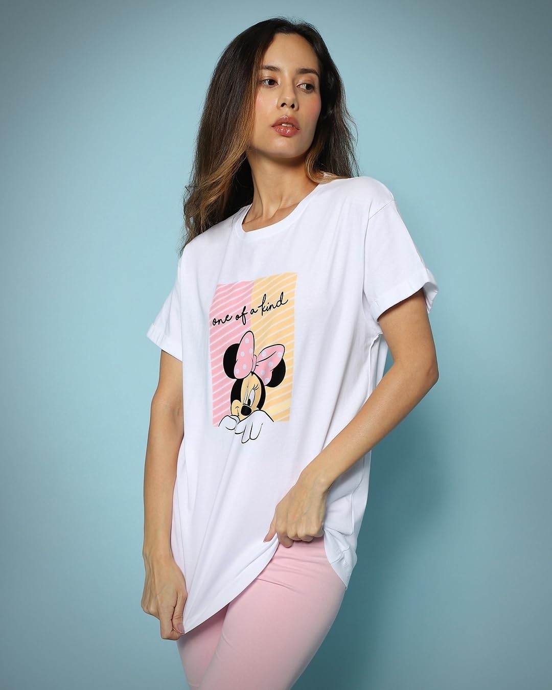 Bewakoof Official Disney Merchandise Womens Graphic Print Boyfriend Fit Half Sleeve Round Neck Cotton T-Shirt