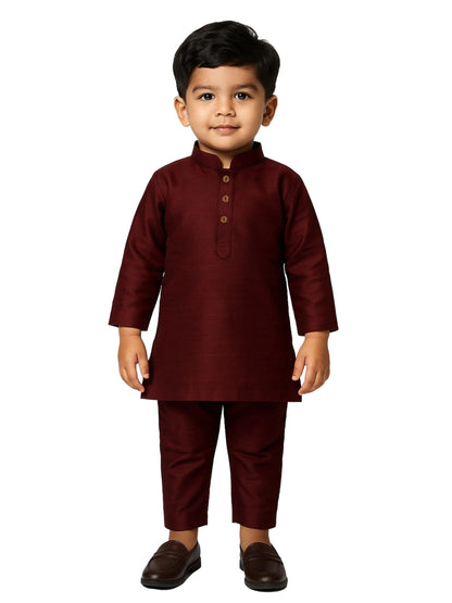 Jbn Creation Boys Wine Cotton Silk Blend Kurta And Pyjama Set