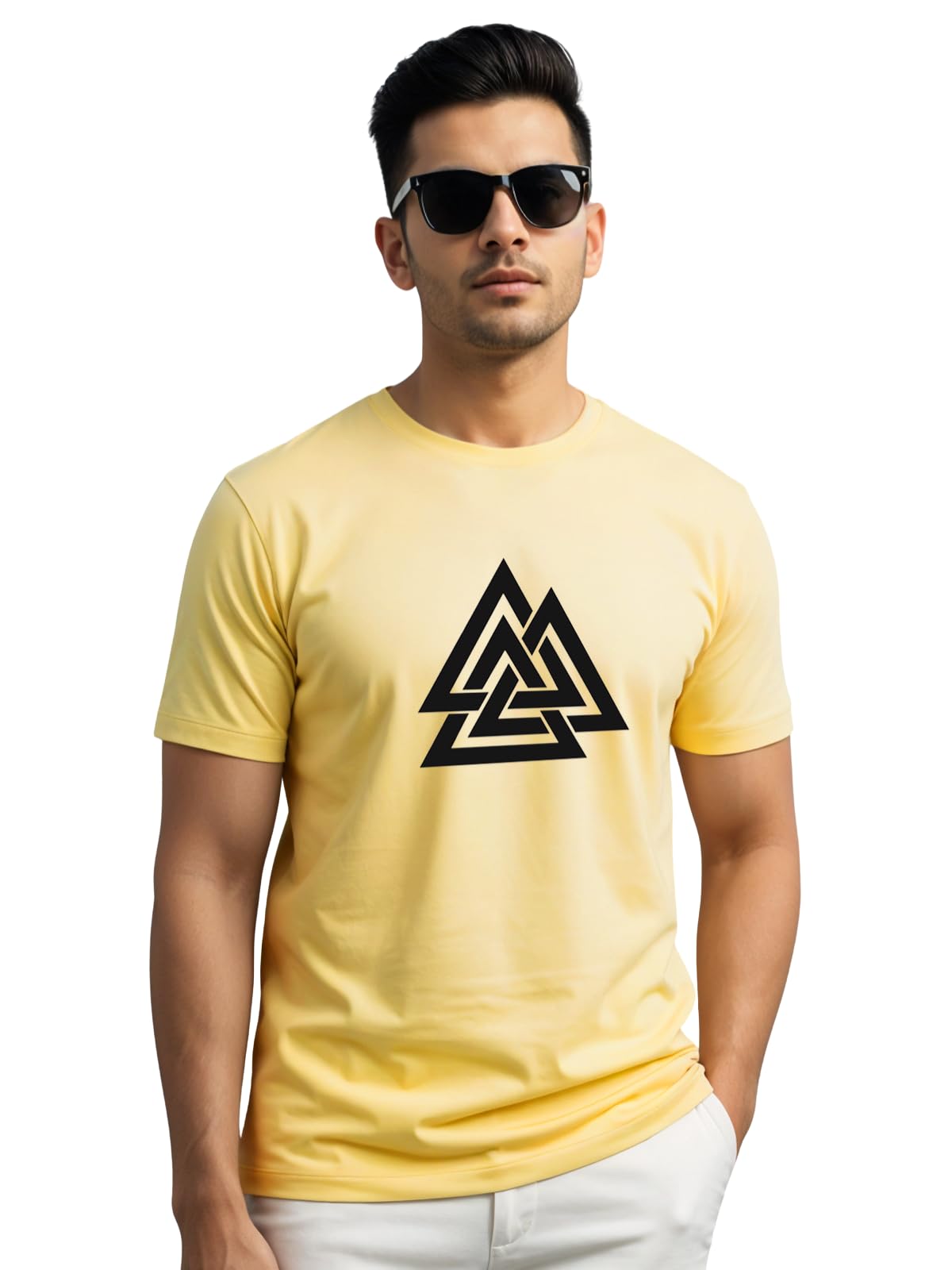 ADRO Triangle Mens Printed T-Shirt (RNR-M-TKT-LY_Light Yellow)