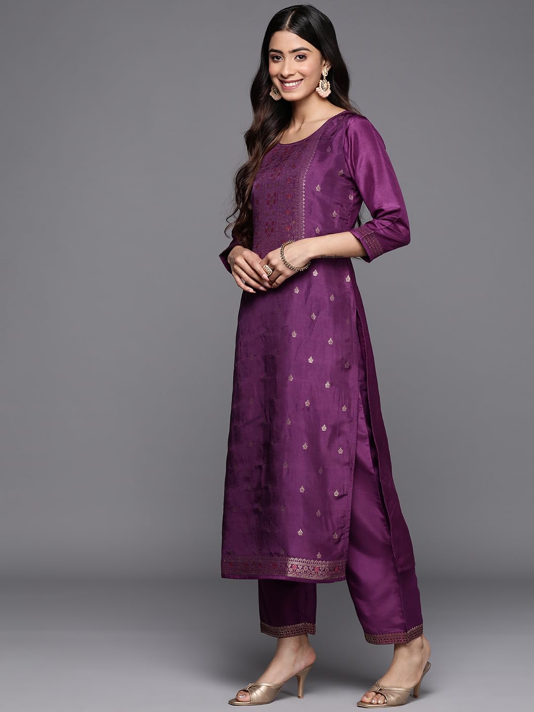 Libas Womens Silk Blend Kurta Sets (38062O_Purple