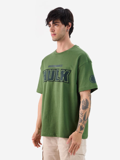 The Souled Store Official Hulk: Gamma Fury Men and Boys Short Sleeves Round Neck Green Graphic Printed Cotton Oversized T-Shirts