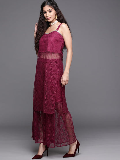 Varanga Women Delicate Lace Kurta Set Paired with Garara