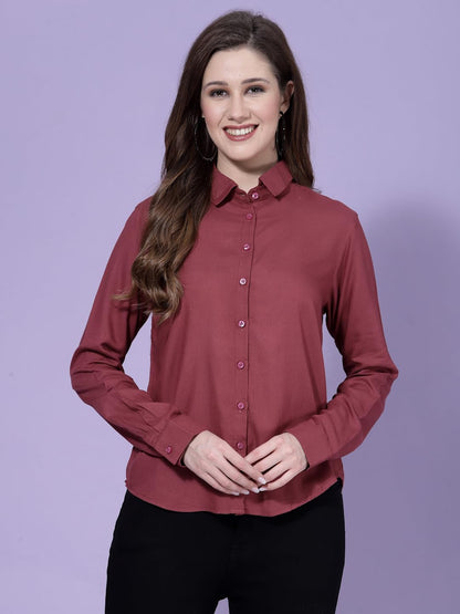 OOMPH! Womens Solid Regular Fit Button Down Shirt (msh004_Purple