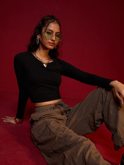 The Souled Store Solids: Black (Cropped Fit) Women Cropped Tops