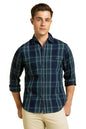 Dennis Lingo Men Cotton Relaxed Fit Checks Shirts Navy Blue