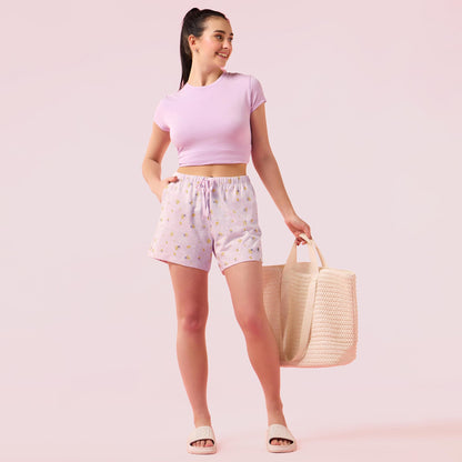 Enamor Womens Boxer Shorts (E062_Lavender Flower Bloom PRT