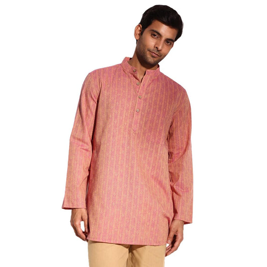 Fabindia MenS Cotton Dobby Regular Short Kurta (1038371Purple_Purple