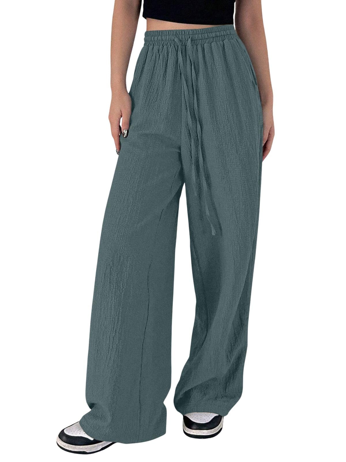 Greciilooks Regular High-Waisted Pants | Korean Trousers For Women (Gl-Tr1028-N_Olive Green