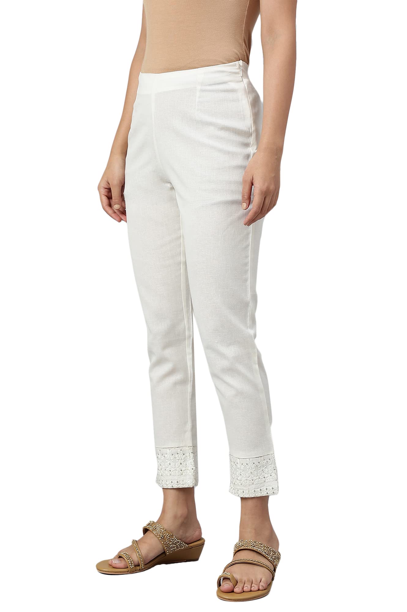 W for Woman W Cotton Blend Strechable Slim Pants for Women | Cotton Blend Slim Pants for Women | Trousers for Women