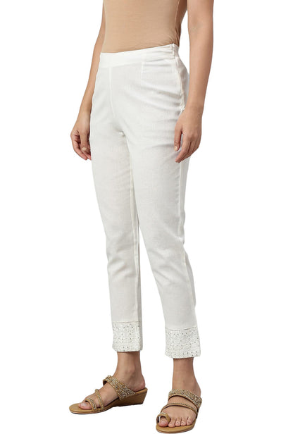 W for Woman W Cotton Blend Strechable Slim Pants for Women | Cotton Blend Slim Pants for Women | Trousers for Women