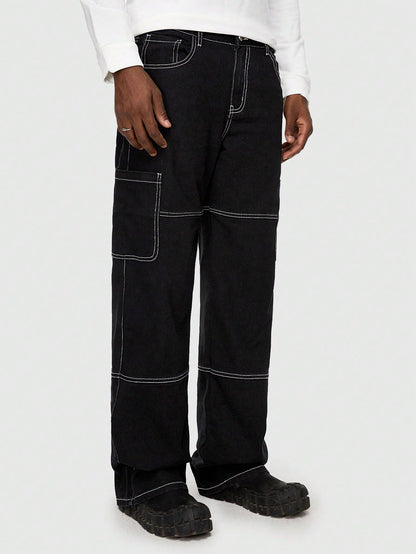 Kotty MenS Mid Rise Solid Cargo Jeans Coal Black