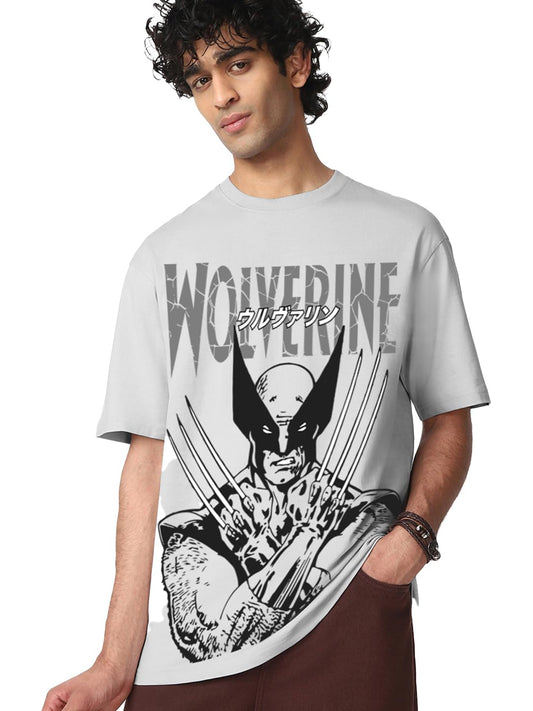 Bewakoof Official Marvel Merchandise Wolverine Mens Graphic Print Oversized Fit Half Sleeve Round Neck Cotton Jersey T-Shirt_66