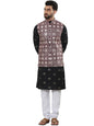 SOJANYA (Since 1958 Men's Cotton Silk Embroidered Black Kurta and White Pyjama with Maroon Nehru Jacket