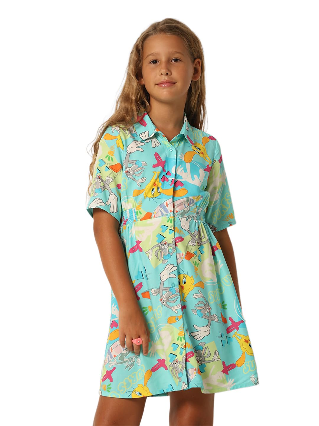 Vero Moda Girls Graphic Print Above Knee Length Blue Shirt Dress