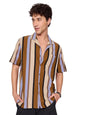 The Souled Store Stripes: Rust, Purple, Yellow Men and Boys Short Sleeves Collared Neck Button Front Cotton Blend Knit Shirts