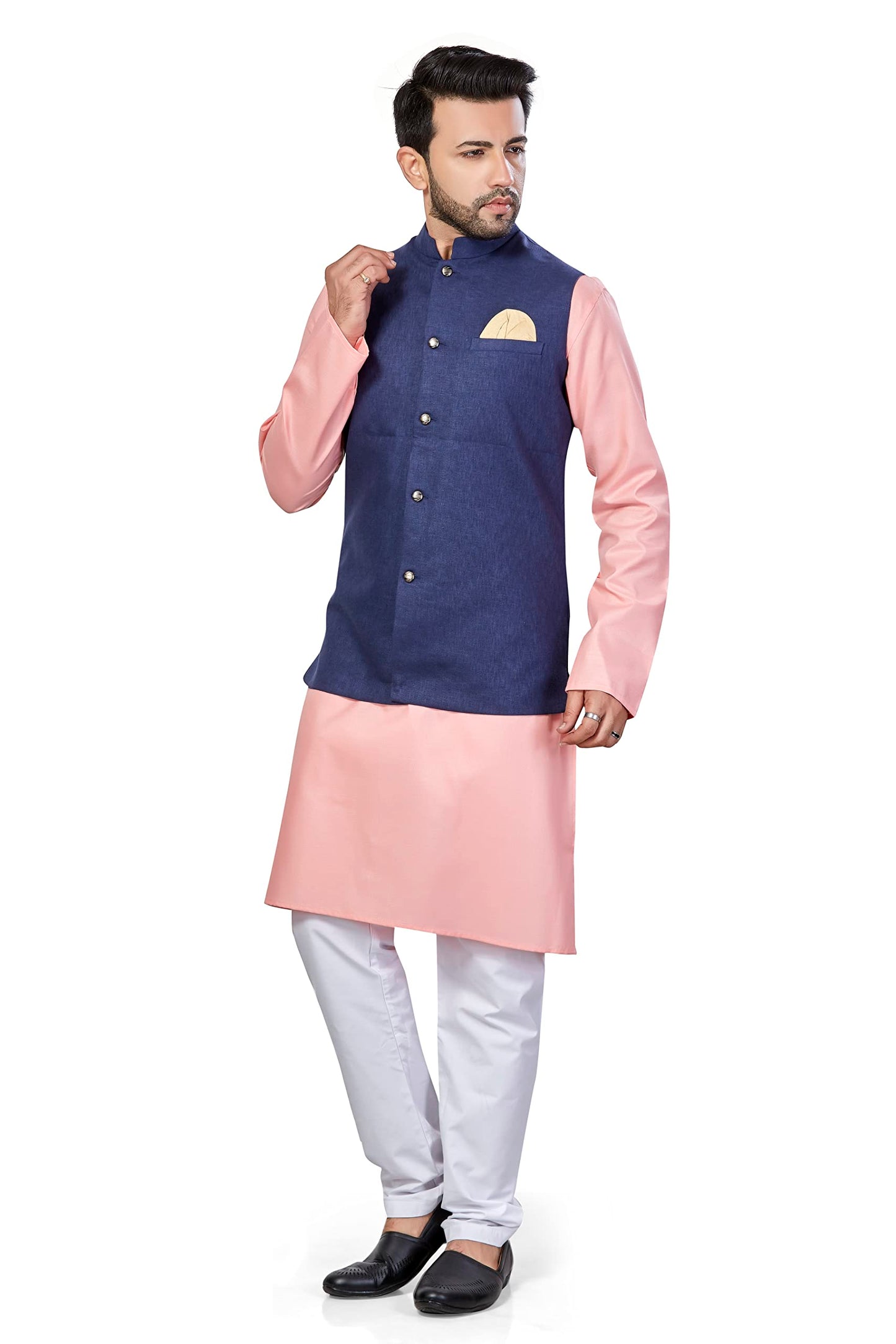 BE ACTIVE Mens Solid Linen Blend Kurta Pyjama 3 Piece Set || Men Kurta Pajama With Modi Jacket || Kurta Pajama Nehru Jacket For