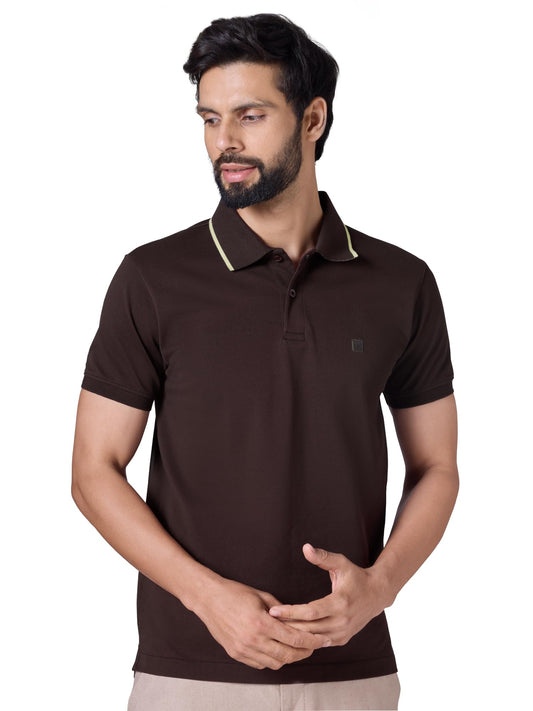 XYXX Mens Solid Cotton Polo T-Shirt | Mercerized Pique Polo Collor Tshirts | Half Sleeves | Solid-Slim Fit | Espresso Brown
