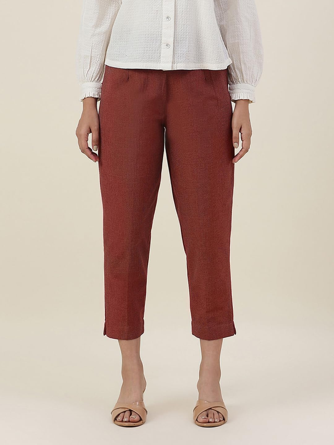 Fabindia Women Cotton Slim Fit Casual Pant Orange_28