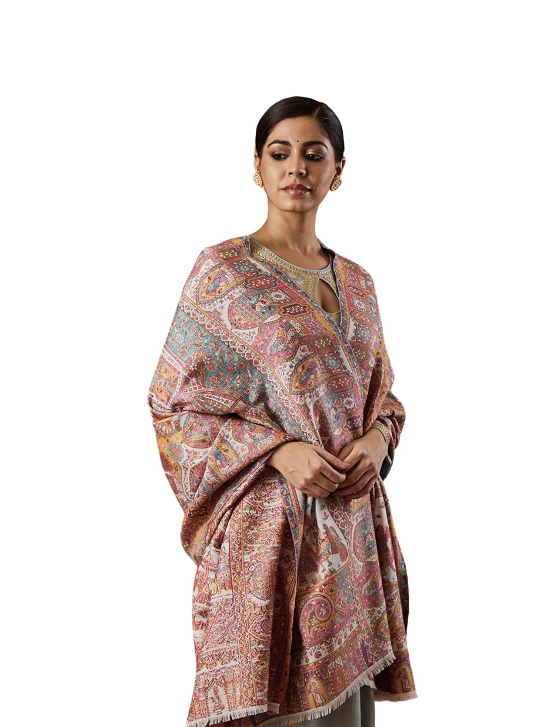 Pashmoda Women Surmai Kaani Wool Blend Kashmiri Shawl (Size: 101X203 CM)