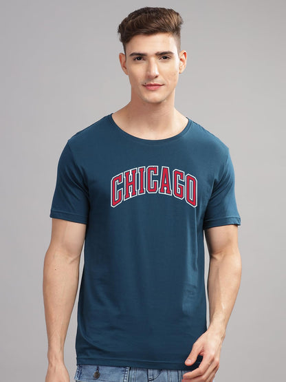ADRO Mens T Shirt Urban Style Tshirt Printed with Chicago Design Cotton & Eye Catching Print Stylish T-Shirt for Men Teal Tshirt