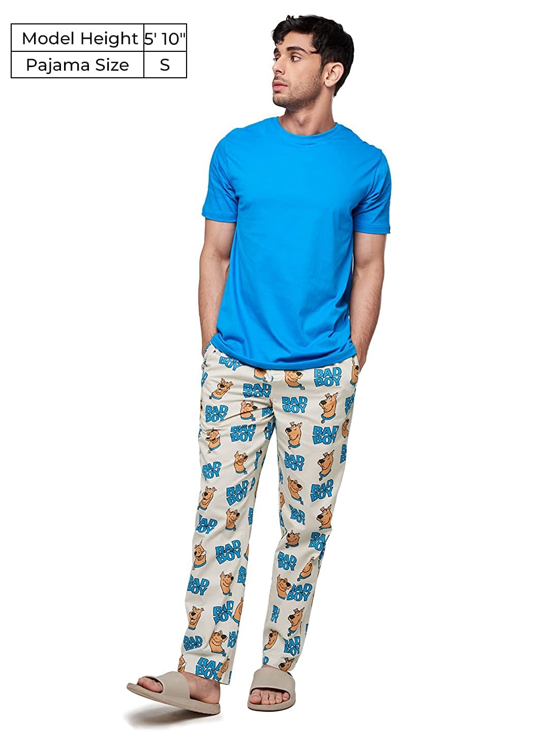 The Souled Store Men Official Scooby Doo: Baddest Boy Beige Cotton Pajamas