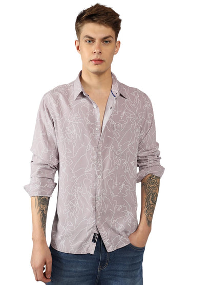 Dennis Lingo MenS | Mauve | Printed | Spread Collar | Full Sleeve | Relaxed | Casual Shirt